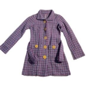 Free People Jacquard Pattern Wool Coat in blue, pink, and red Size 6